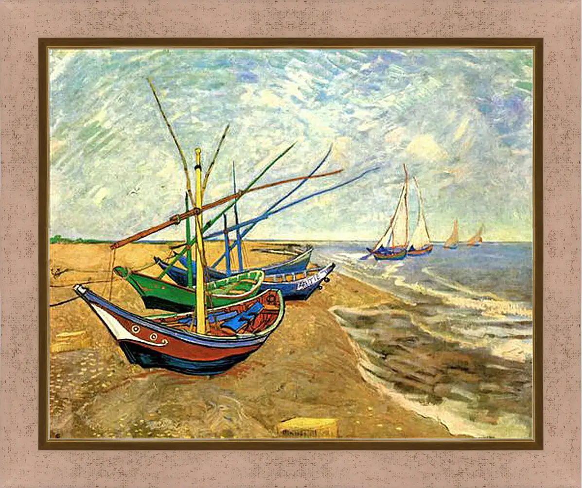 Картина в раме - Fishing Boats on the Beach at Saintes-Maries. Винсент Ван Гог