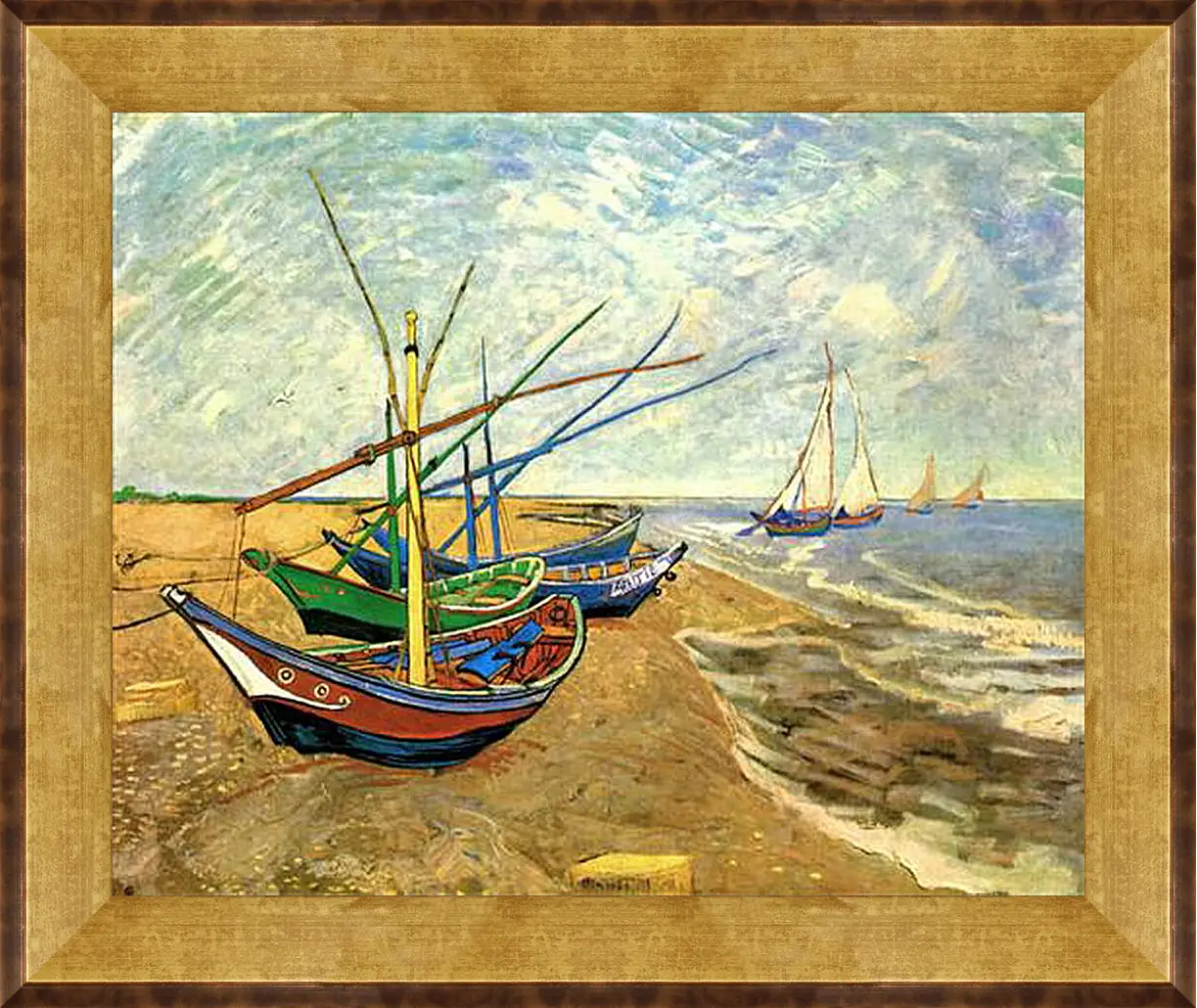 Картина в раме - Fishing Boats on the Beach at Saintes-Maries. Винсент Ван Гог