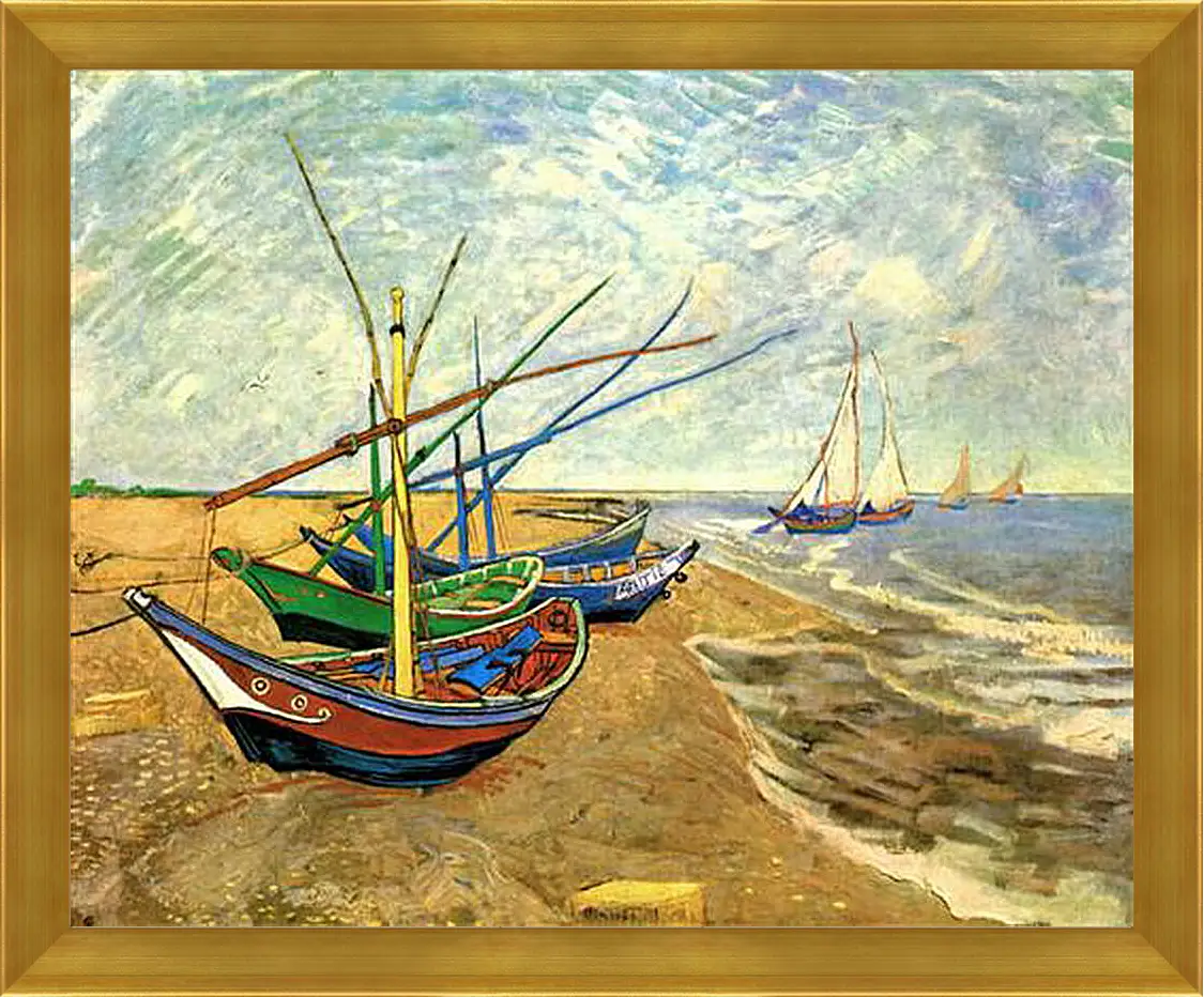 Картина в раме - Fishing Boats on the Beach at Saintes-Maries. Винсент Ван Гог