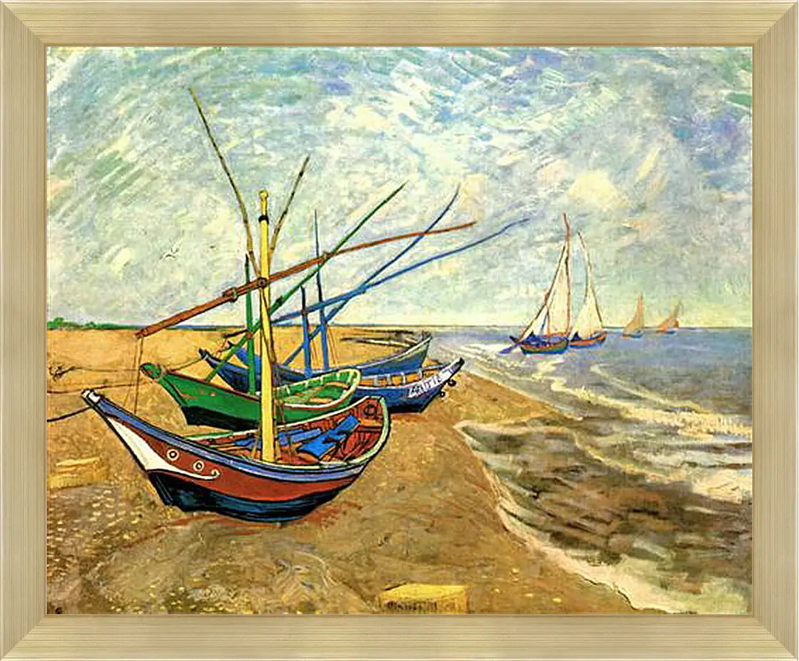 Картина в раме - Fishing Boats on the Beach at Saintes-Maries. Винсент Ван Гог