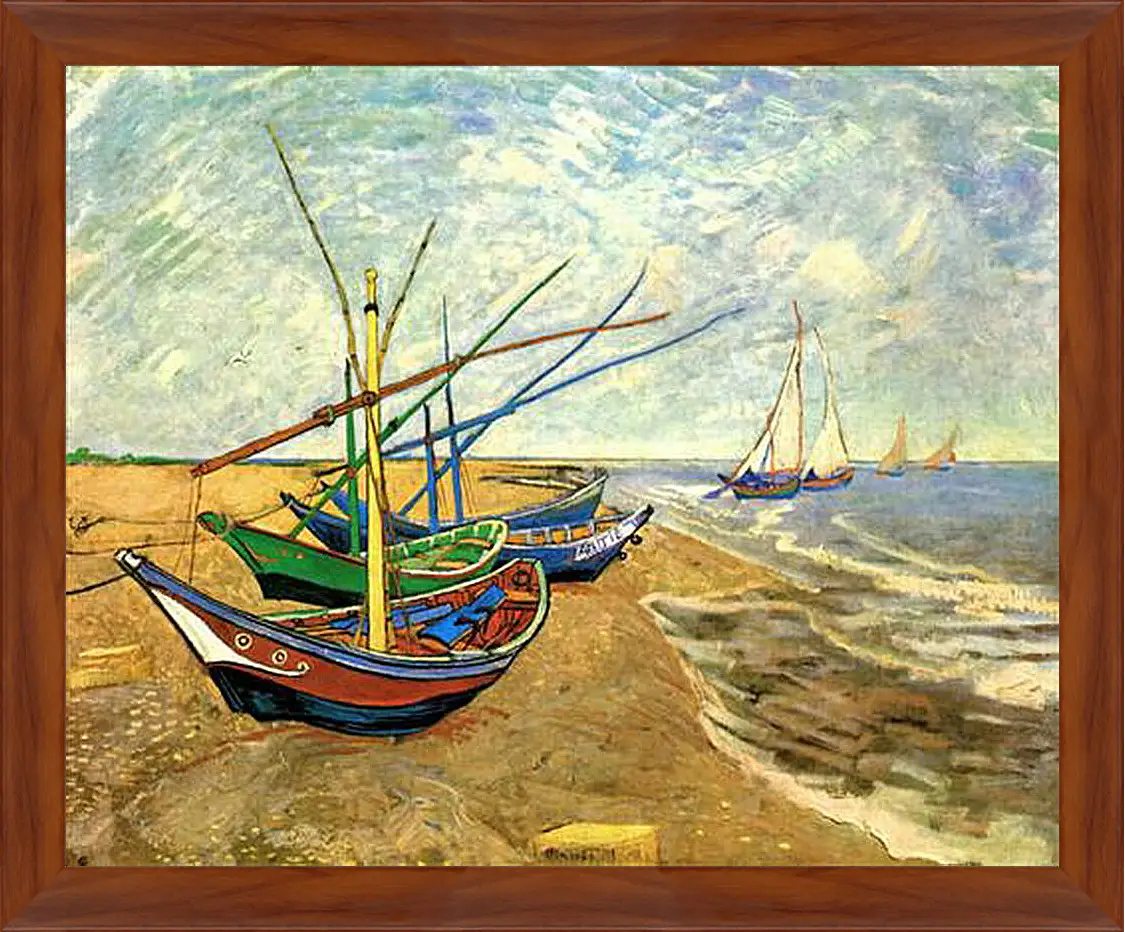 Картина в раме - Fishing Boats on the Beach at Saintes-Maries. Винсент Ван Гог