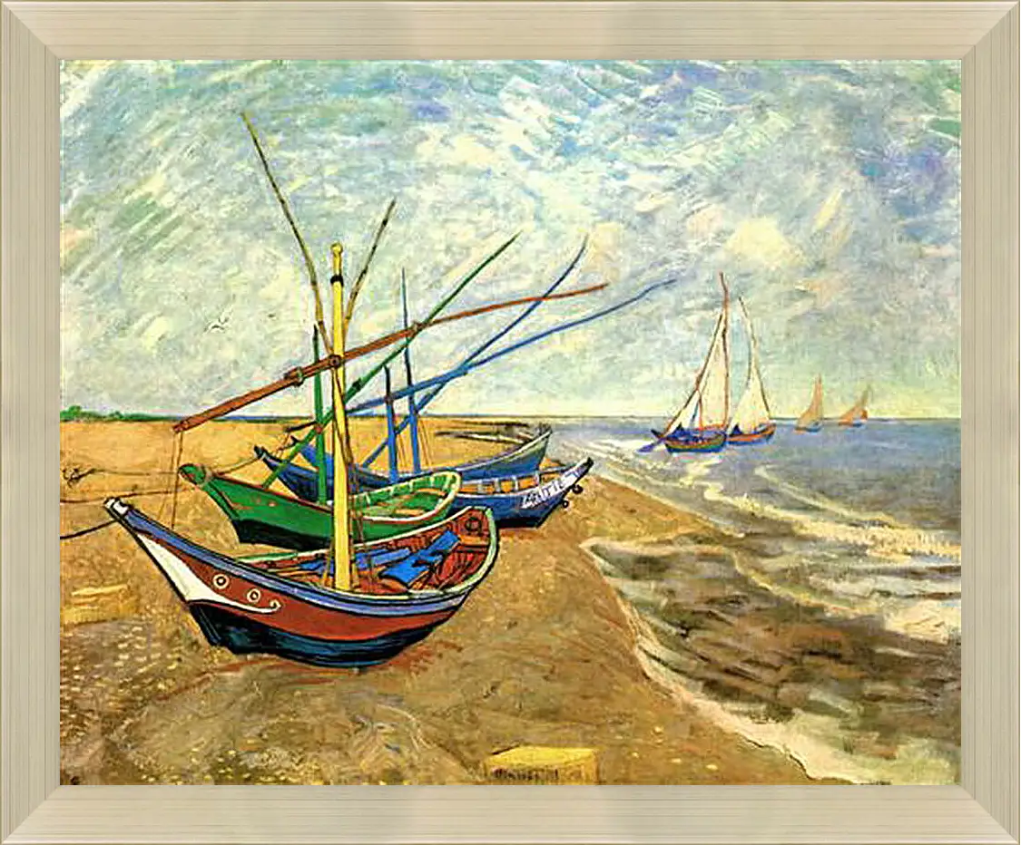 Картина в раме - Fishing Boats on the Beach at Saintes-Maries. Винсент Ван Гог