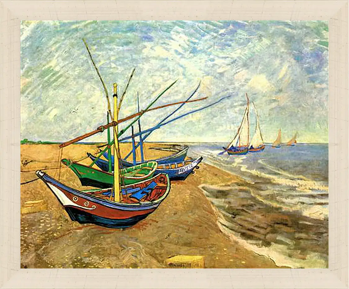 Картина в раме - Fishing Boats on the Beach at Saintes-Maries. Винсент Ван Гог