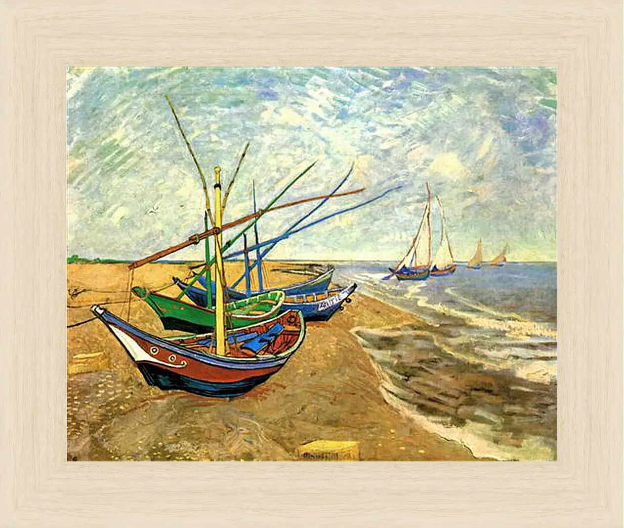 Картина в раме - Fishing Boats on the Beach at Saintes-Maries. Винсент Ван Гог