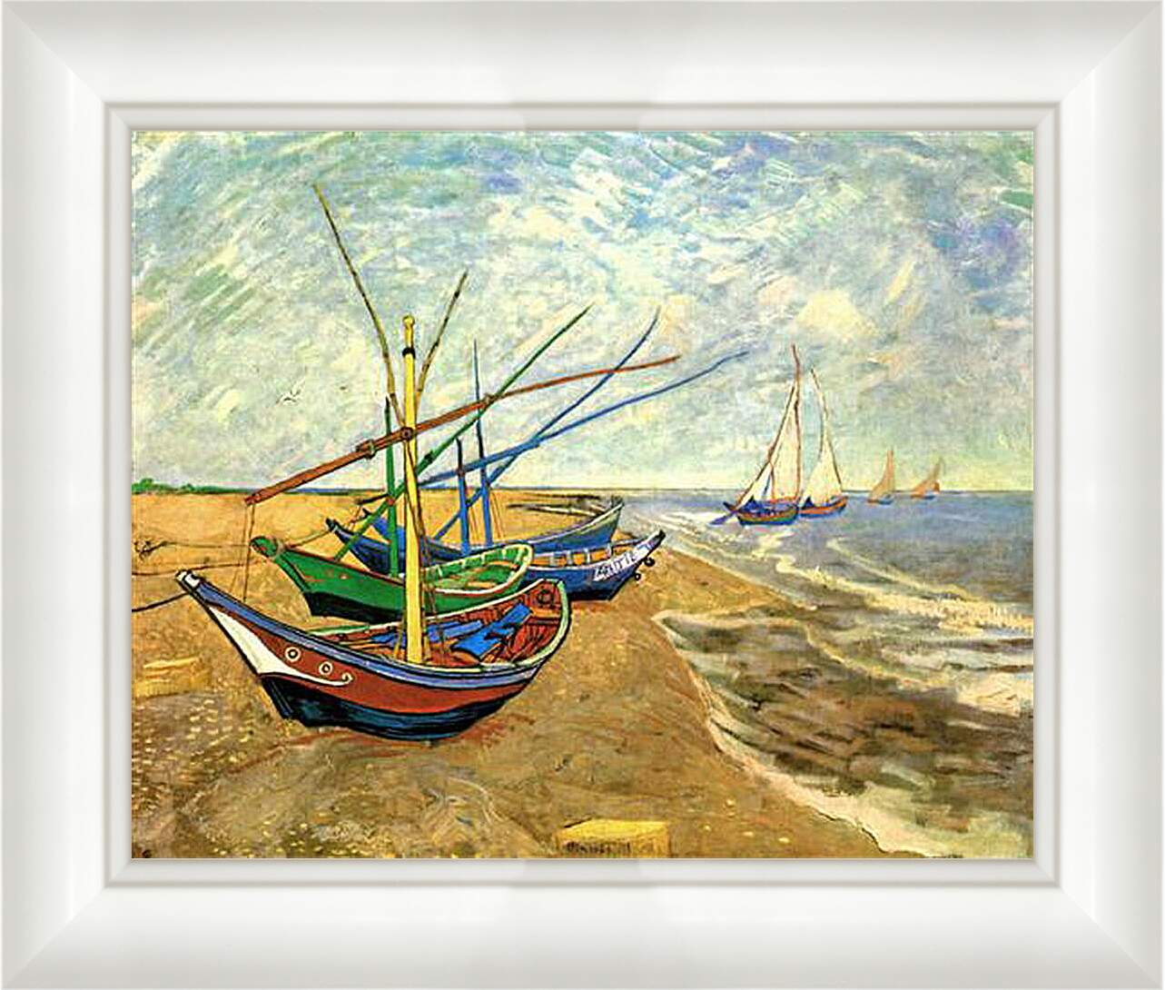Картина в раме - Fishing Boats on the Beach at Saintes-Maries. Винсент Ван Гог