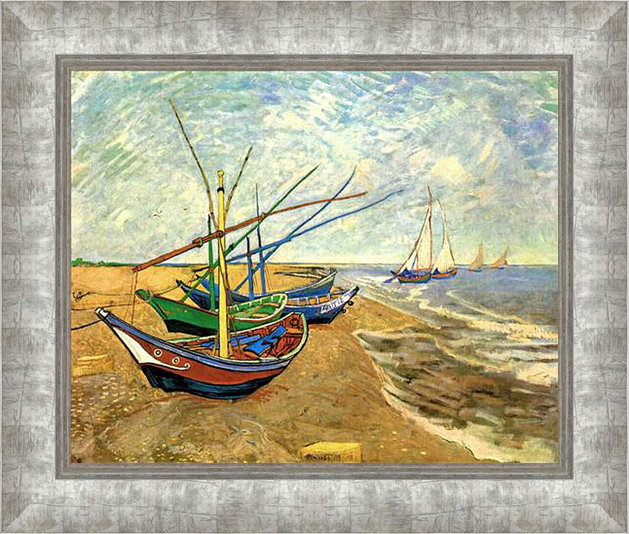 Картина в раме - Fishing Boats on the Beach at Saintes-Maries. Винсент Ван Гог
