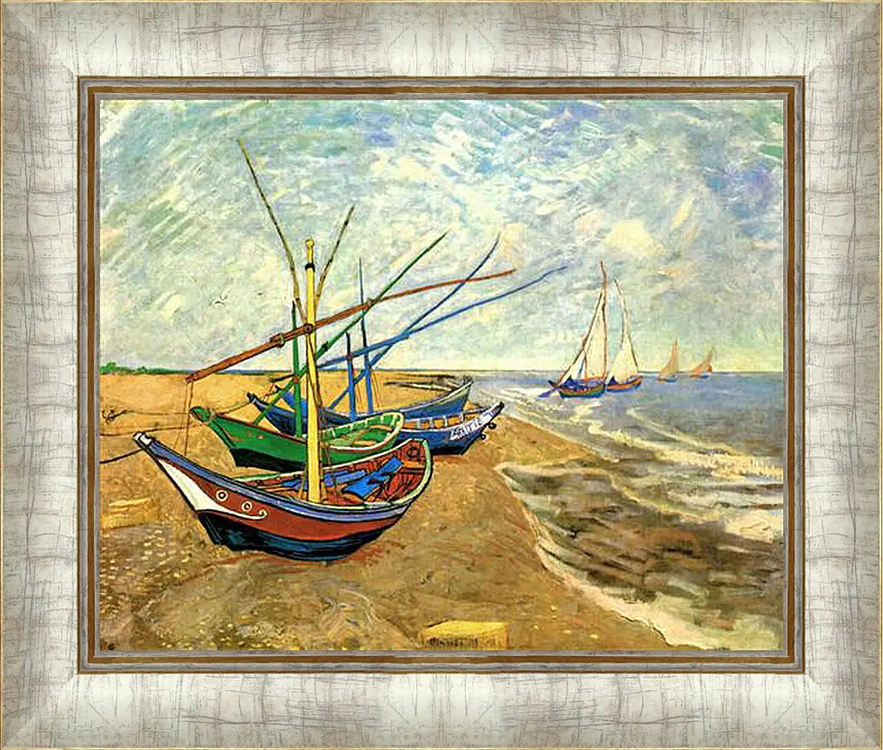 Картина в раме - Fishing Boats on the Beach at Saintes-Maries. Винсент Ван Гог