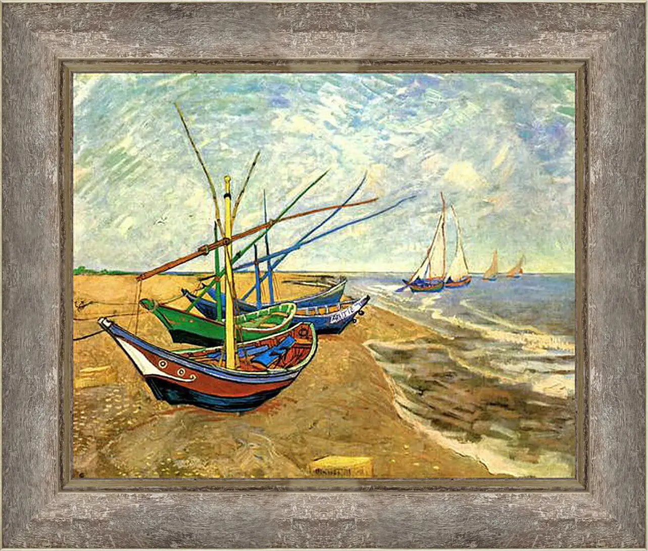 Картина в раме - Fishing Boats on the Beach at Saintes-Maries. Винсент Ван Гог