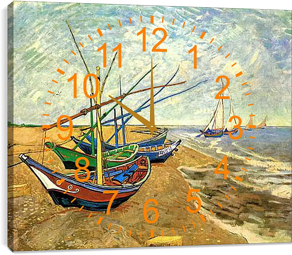 Часы картина - Fishing Boats on the Beach at Saintes-Maries. Винсент Ван Гог