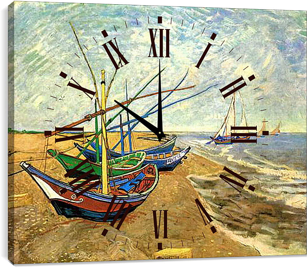 Часы картина - Fishing Boats on the Beach at Saintes-Maries. Винсент Ван Гог