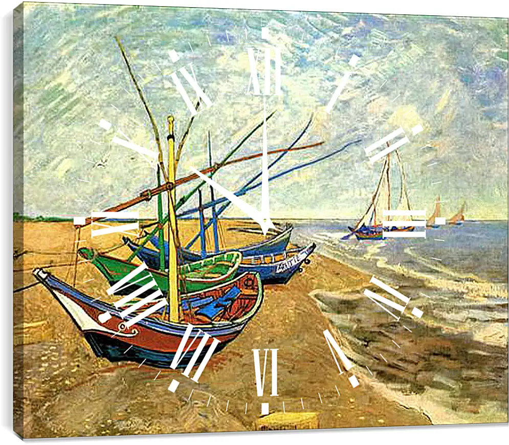 Часы картина - Fishing Boats on the Beach at Saintes-Maries. Винсент Ван Гог