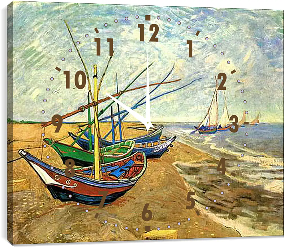 Часы картина - Fishing Boats on the Beach at Saintes-Maries. Винсент Ван Гог