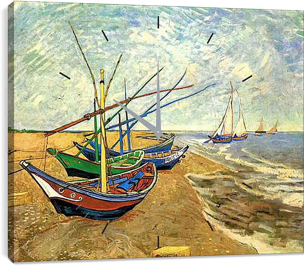 Часы картина - Fishing Boats on the Beach at Saintes-Maries. Винсент Ван Гог