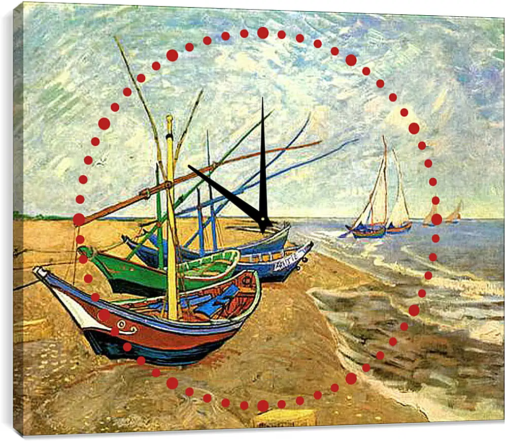 Часы картина - Fishing Boats on the Beach at Saintes-Maries. Винсент Ван Гог