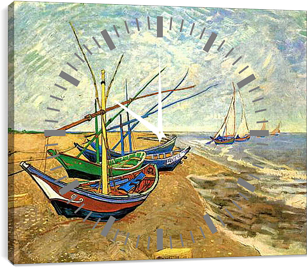 Часы картина - Fishing Boats on the Beach at Saintes-Maries. Винсент Ван Гог