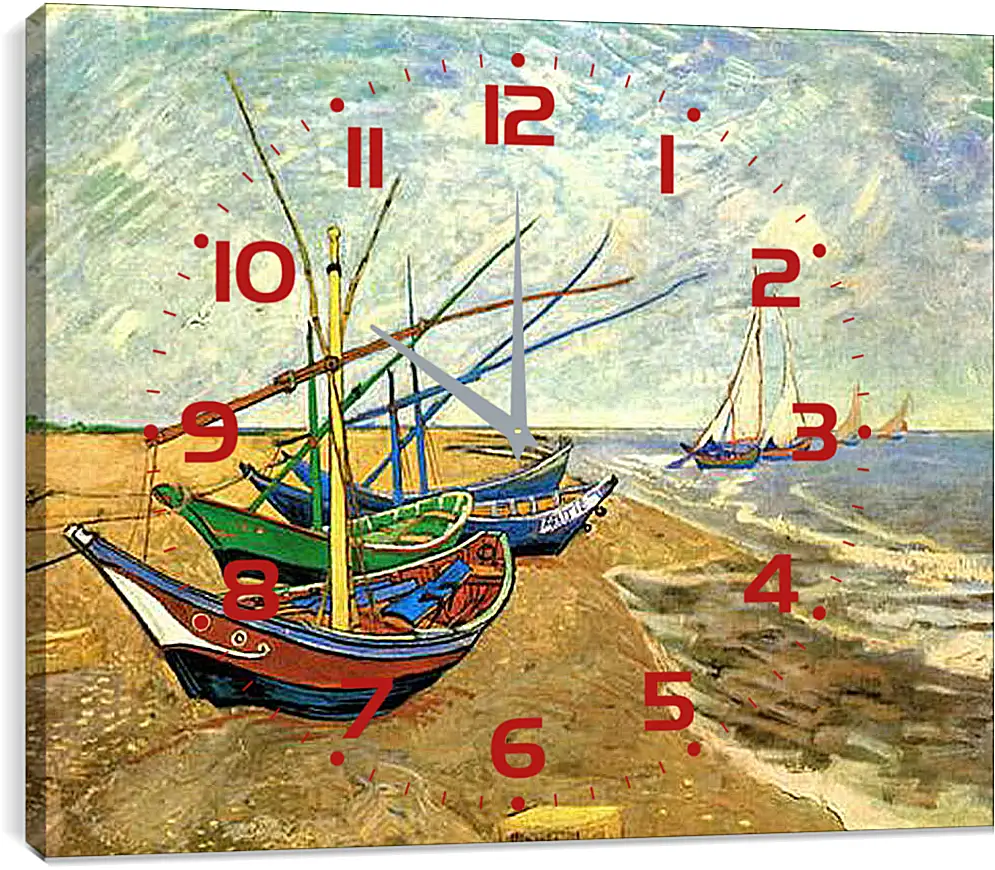 Часы картина - Fishing Boats on the Beach at Saintes-Maries. Винсент Ван Гог