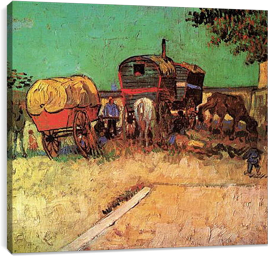 Постер и плакат - Encampment of Gypsies with Caravans. Винсент Ван Гог