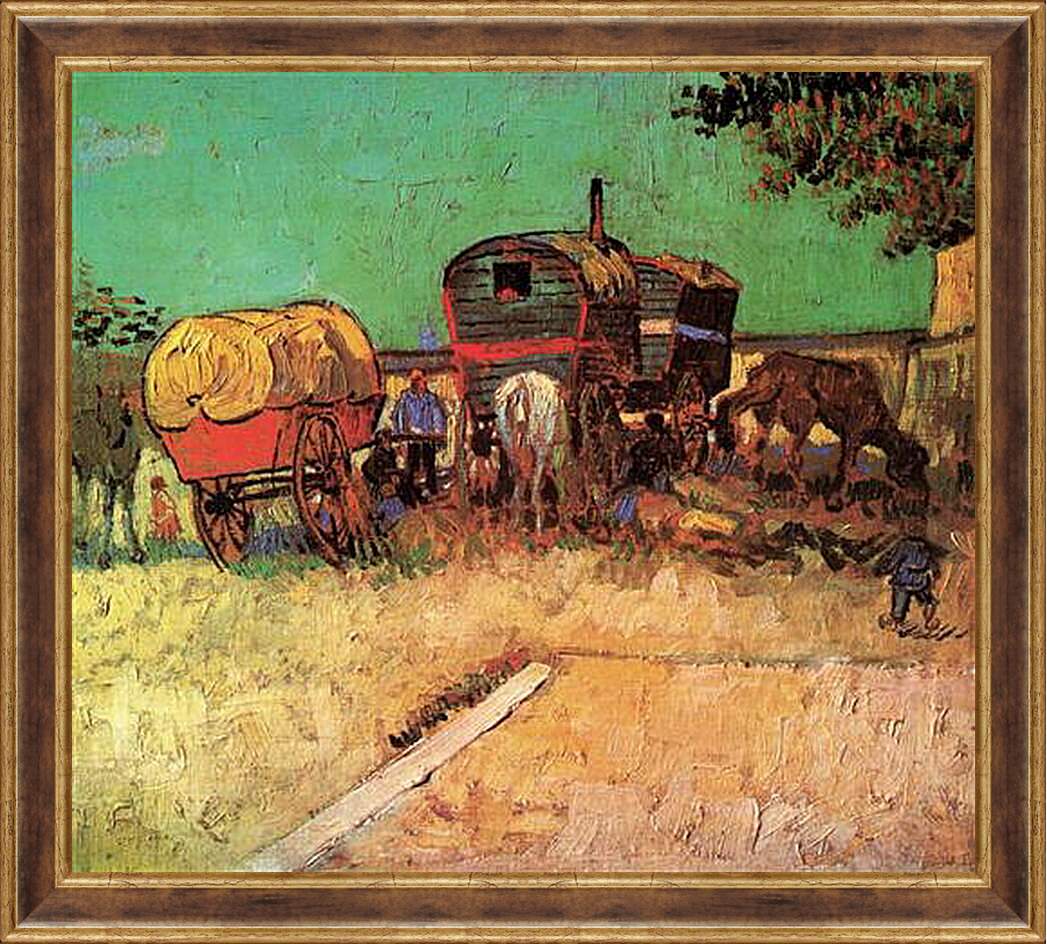Картина в раме - Encampment of Gypsies with Caravans. Винсент Ван Гог