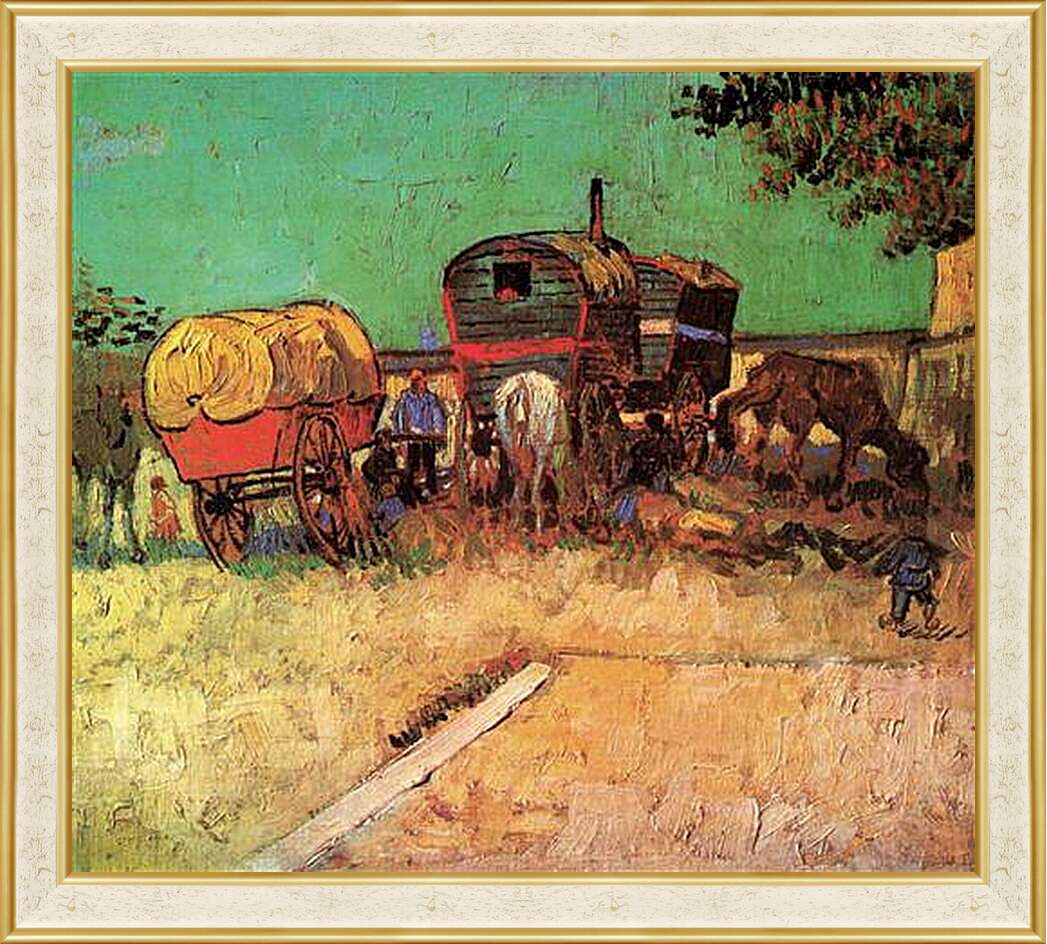 Картина в раме - Encampment of Gypsies with Caravans. Винсент Ван Гог