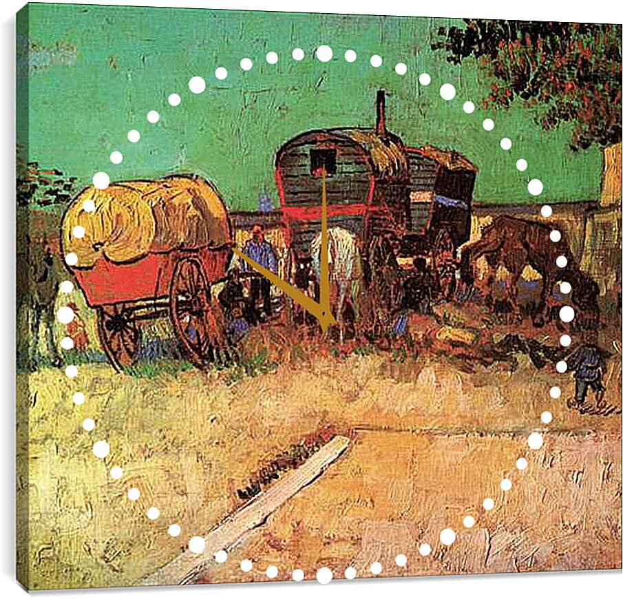 Часы картина - Encampment of Gypsies with Caravans. Винсент Ван Гог