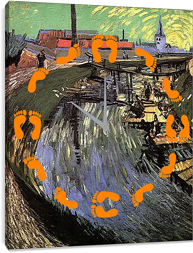 Часы картина - Canal with Women Washing. Винсент Ван Гог