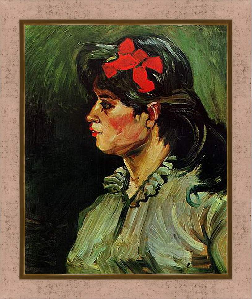 Картина в раме - Portrait of a Woman with Red Ribbon. Винсент Ван Гог