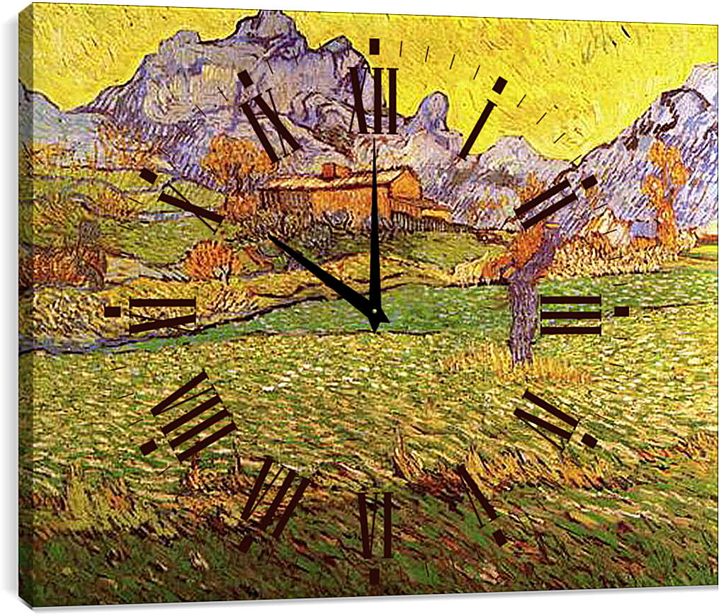 Часы картина - A Meadow in the Mountains Le Mas de Saint-Paul. Винсент Ван Гог