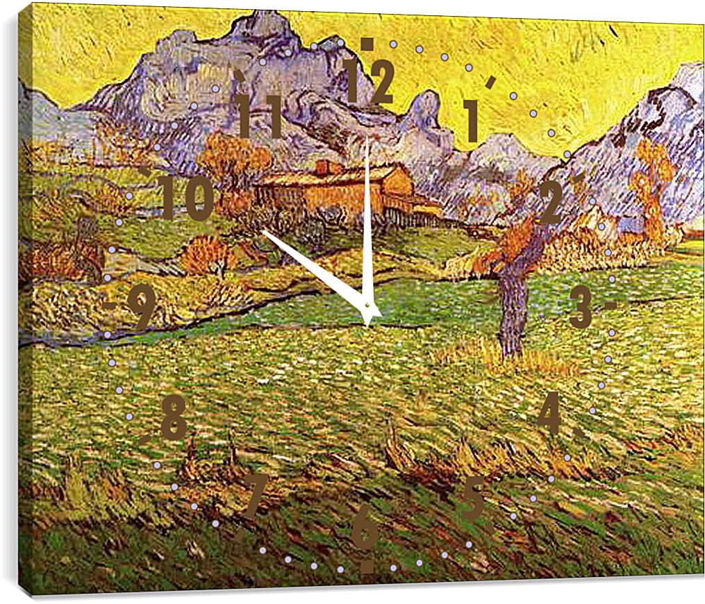 Часы картина - A Meadow in the Mountains Le Mas de Saint-Paul. Винсент Ван Гог