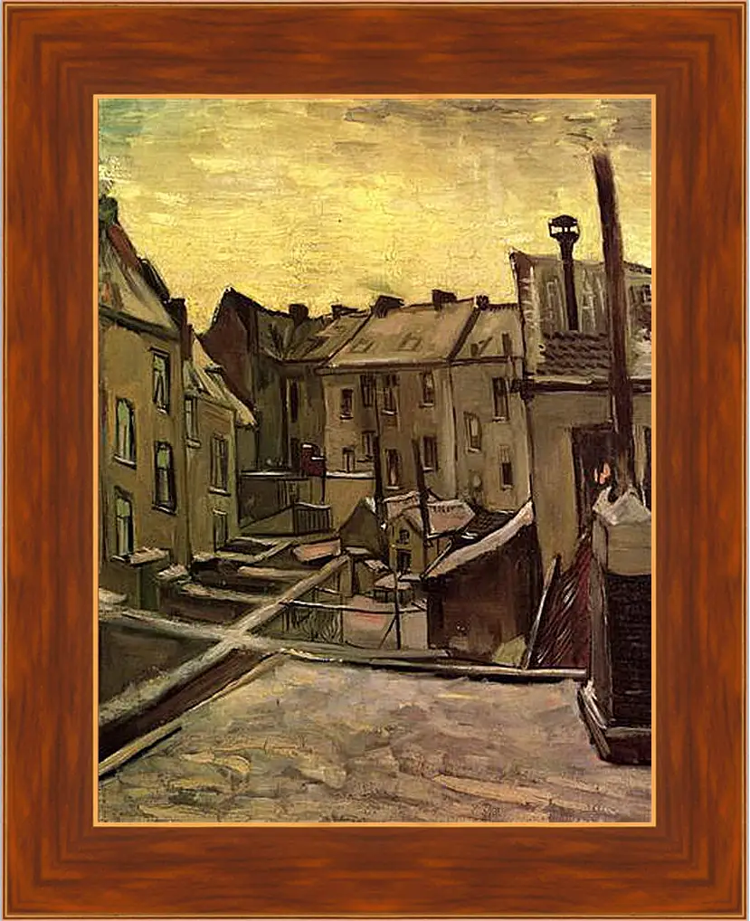 Картина в раме - Backyards of Old Houses in Antwerp in the Snow. Винсент Ван Гог