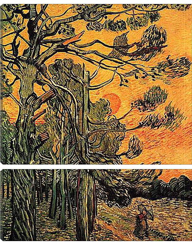 Модульная картина - Pine Trees against a Red Sky with Setting Sun. Винсент Ван Гог