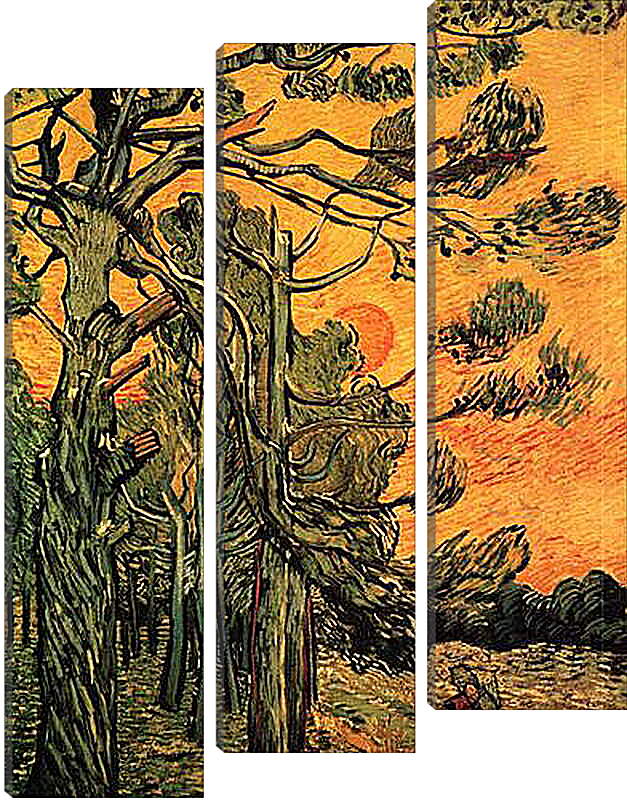 Модульная картина - Pine Trees against a Red Sky with Setting Sun. Винсент Ван Гог