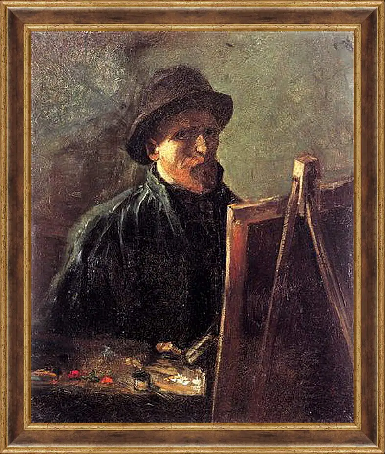 Картина в раме - Self-Portrait with Dark Felt Hat at the Easel. Винсент Ван Гог