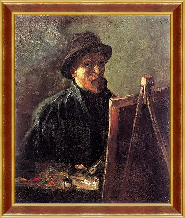 Картина в раме - Self-Portrait with Dark Felt Hat at the Easel. Винсент Ван Гог