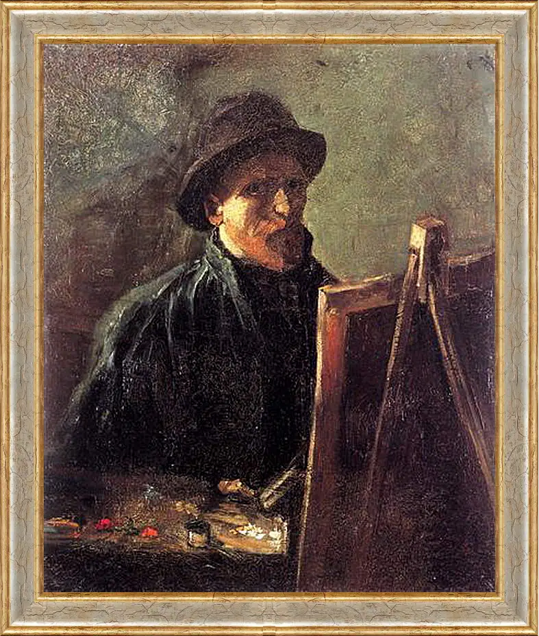 Картина в раме - Self-Portrait with Dark Felt Hat at the Easel. Винсент Ван Гог