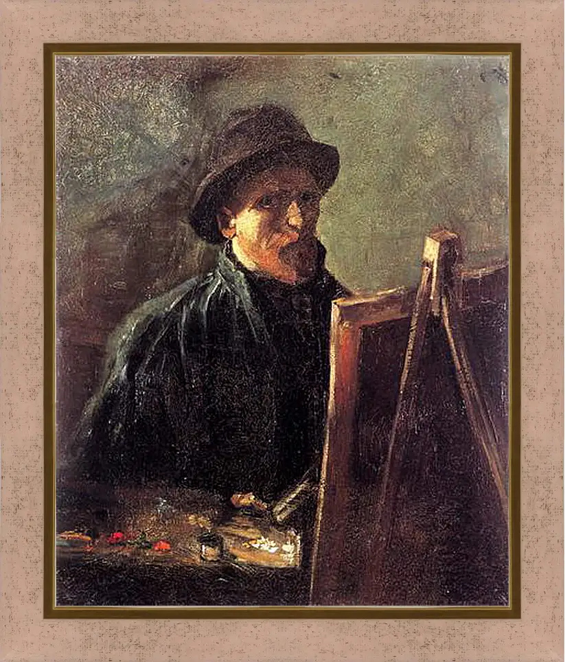 Картина в раме - Self-Portrait with Dark Felt Hat at the Easel. Винсент Ван Гог