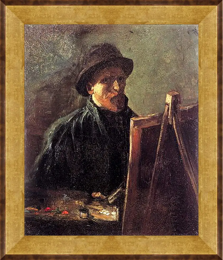 Картина в раме - Self-Portrait with Dark Felt Hat at the Easel. Винсент Ван Гог