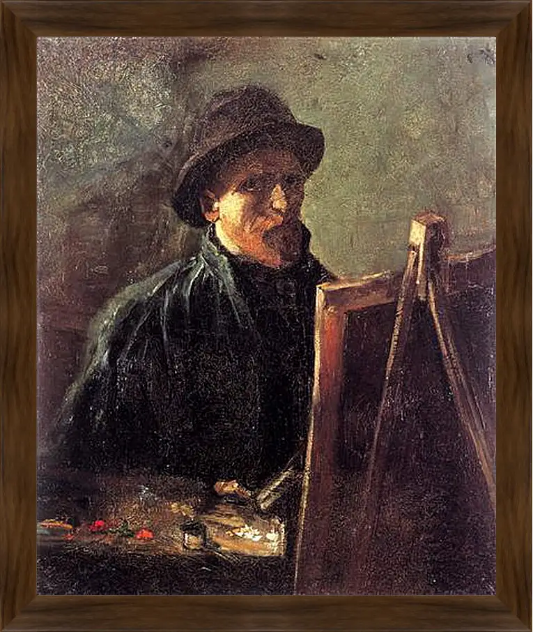 Картина в раме - Self-Portrait with Dark Felt Hat at the Easel. Винсент Ван Гог