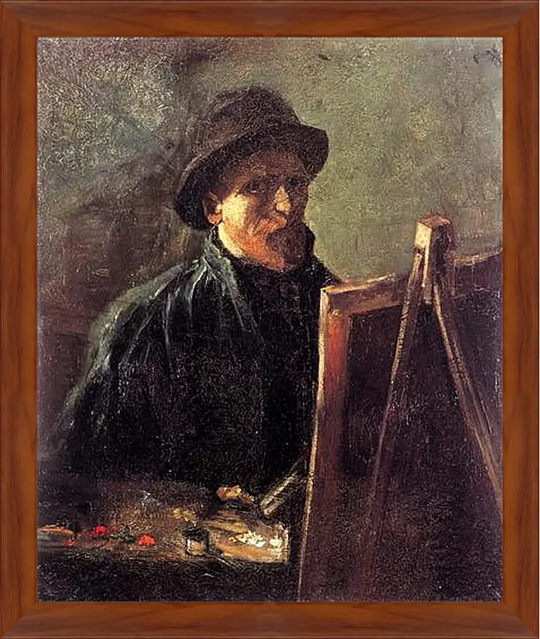 Картина в раме - Self-Portrait with Dark Felt Hat at the Easel. Винсент Ван Гог