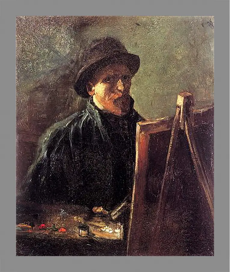 Картина в раме - Self-Portrait with Dark Felt Hat at the Easel. Винсент Ван Гог