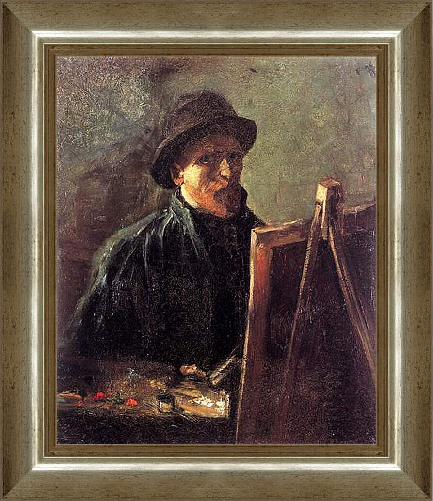 Картина в раме - Self-Portrait with Dark Felt Hat at the Easel. Винсент Ван Гог