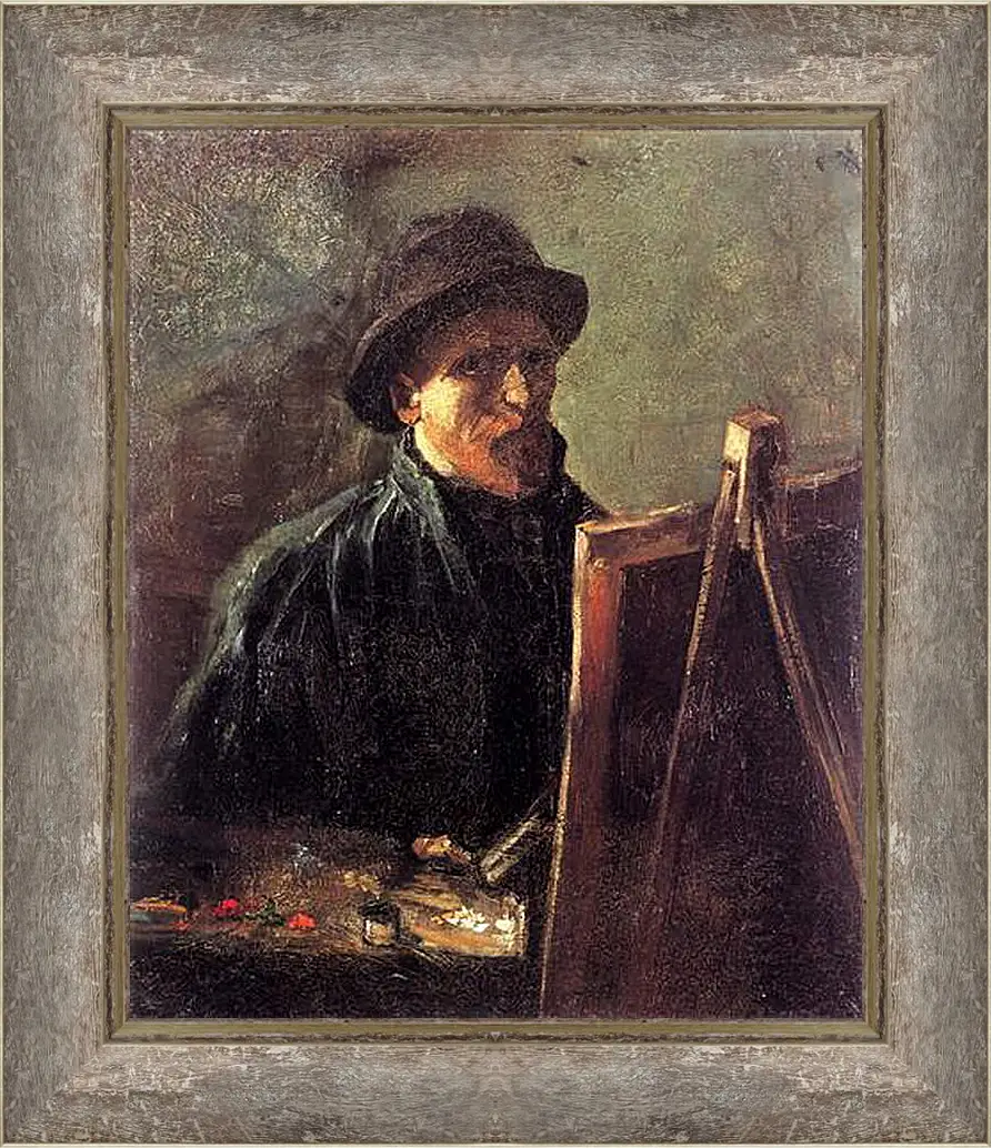 Картина в раме - Self-Portrait with Dark Felt Hat at the Easel. Винсент Ван Гог