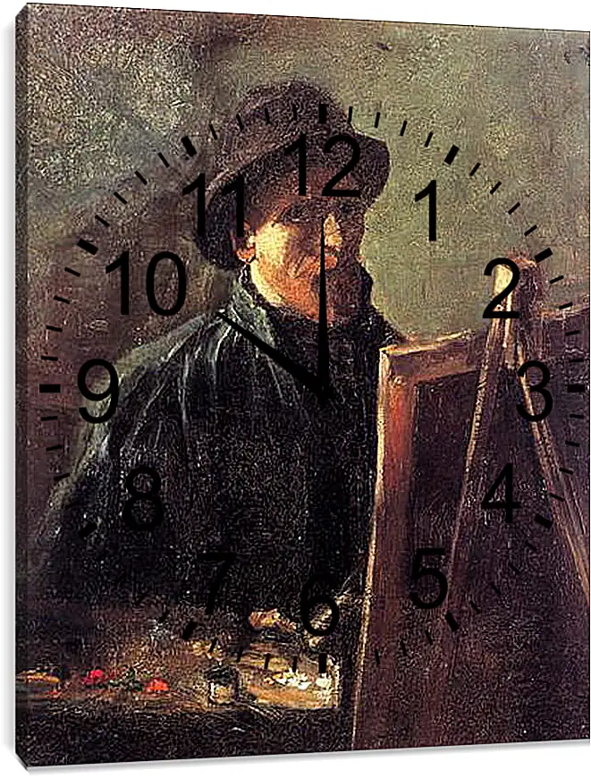 Часы картина - Self-Portrait with Dark Felt Hat at the Easel. Винсент Ван Гог