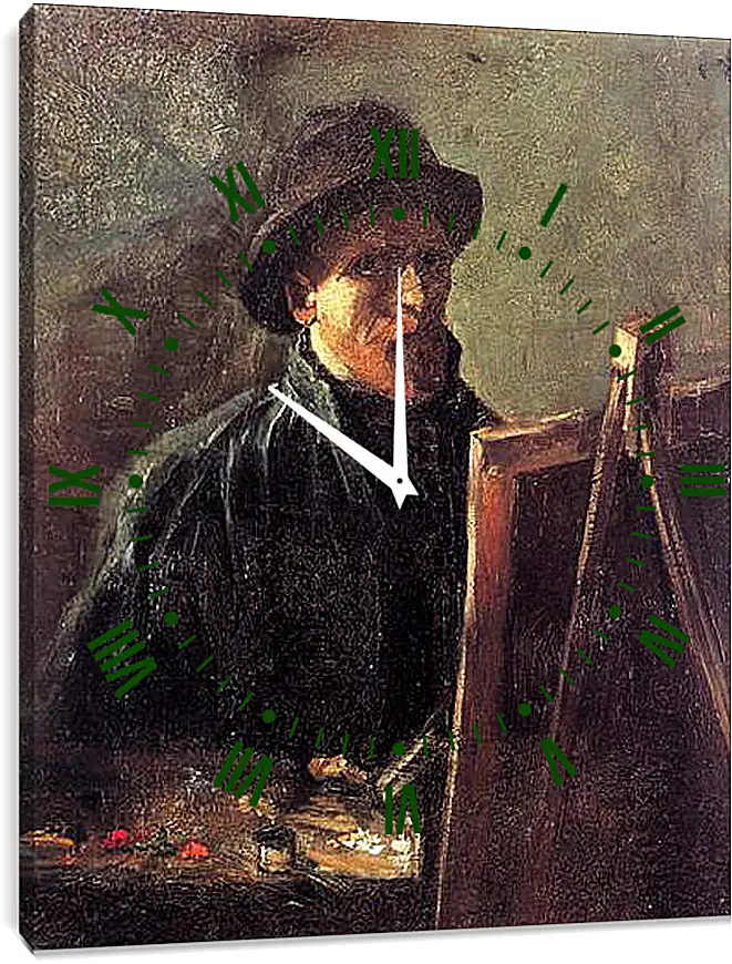 Часы картина - Self-Portrait with Dark Felt Hat at the Easel. Винсент Ван Гог