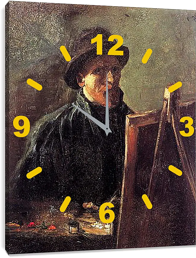 Часы картина - Self-Portrait with Dark Felt Hat at the Easel. Винсент Ван Гог