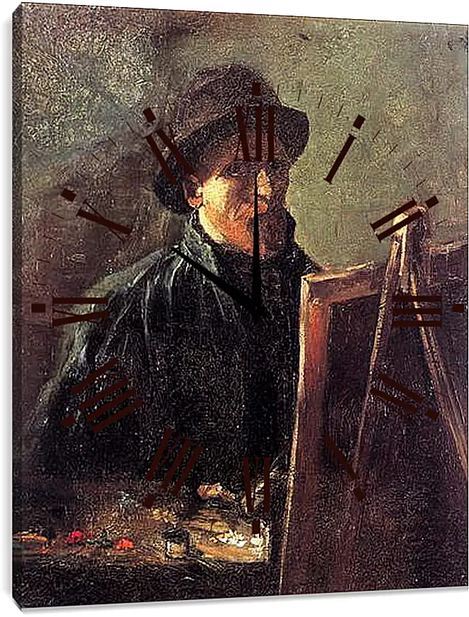 Часы картина - Self-Portrait with Dark Felt Hat at the Easel. Винсент Ван Гог