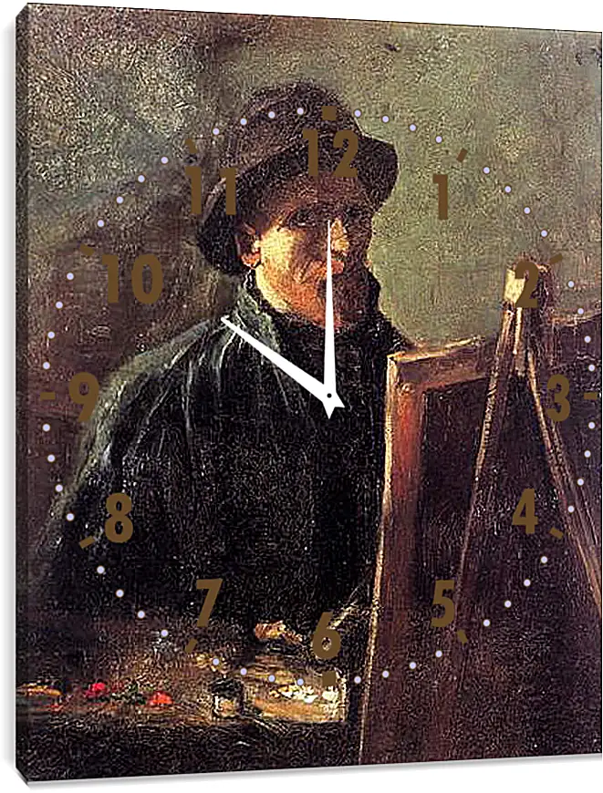 Часы картина - Self-Portrait with Dark Felt Hat at the Easel. Винсент Ван Гог