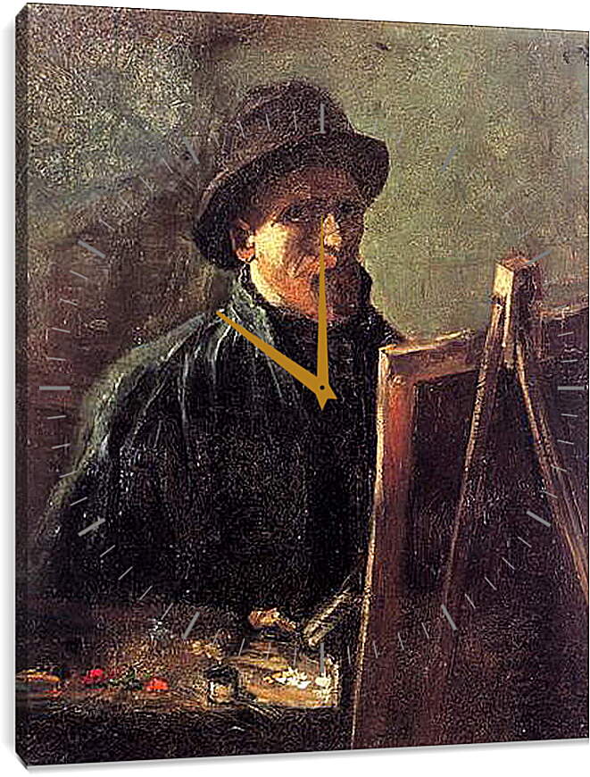 Часы картина - Self-Portrait with Dark Felt Hat at the Easel. Винсент Ван Гог