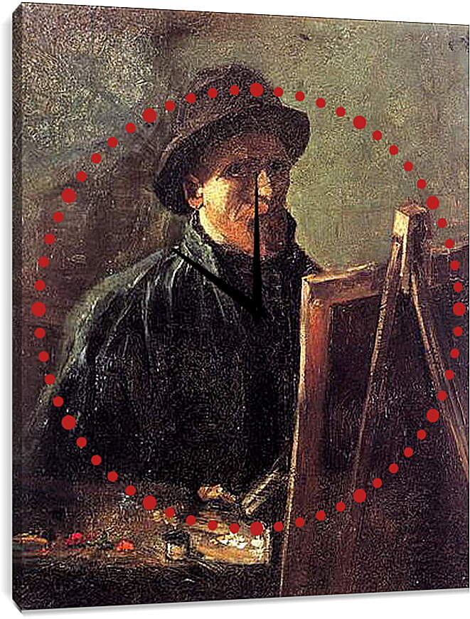 Часы картина - Self-Portrait with Dark Felt Hat at the Easel. Винсент Ван Гог