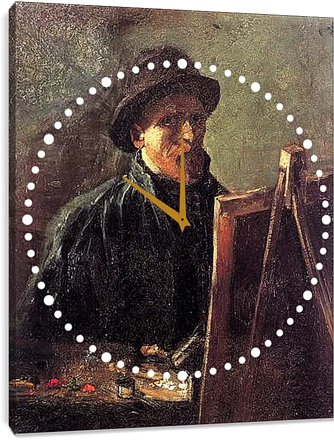 Часы картина - Self-Portrait with Dark Felt Hat at the Easel. Винсент Ван Гог