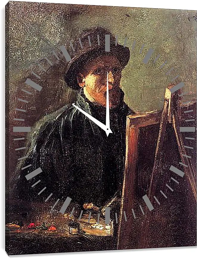 Часы картина - Self-Portrait with Dark Felt Hat at the Easel. Винсент Ван Гог